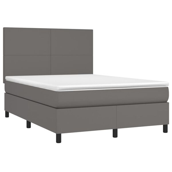 vidaXL Cama box spring c/ colch&atilde;o/LED 140x190cm couro artificial cinza