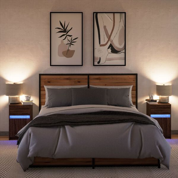vidaXL Mesas cabeceira LEDs 2 pcs derivados madeira carvalho castanho