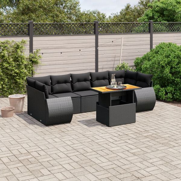 vidaXL 8 pcs conjunto sof&aacute;s de jardim com almofad&otilde;es vime PE preto