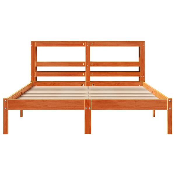 vidaXL Estrutura cama c/ cabeceira 140x190cm pinho maci&ccedil;o castanho-mel