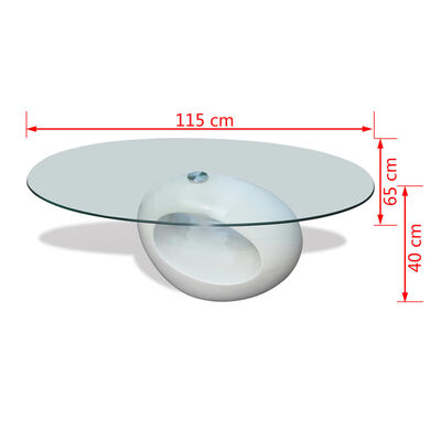 vidaXL Mesa de centro com tampo oval de vidro, branco brilhante