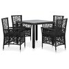 vidaXL 5 pcs conjunto de jantar para jardim vime PE preto