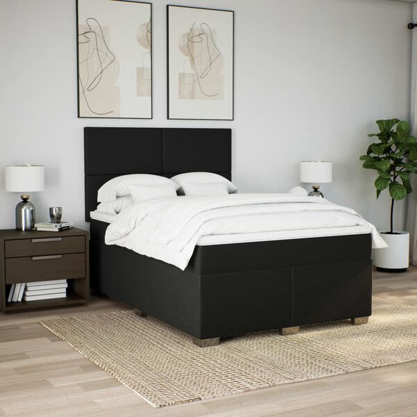 vidaXL Cama com molas/colch&atilde;o 140x190 cm tecido preto