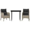 vidaXL 3 pcs conjunto de jantar p/ jardim c/ almofad&otilde;es cinzento claro