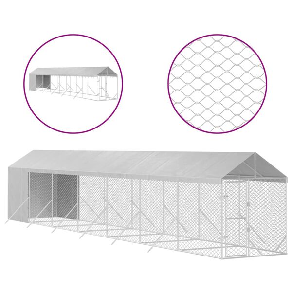 vidaXL Canil de exterior com teto 2x14x2,5 m a&ccedil;o galvanizado prateado