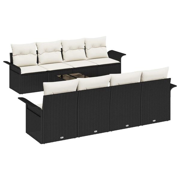 vidaXL Conjunto de Sof&aacute; de Jardim 9 pcs Preto e Creme vime PE
