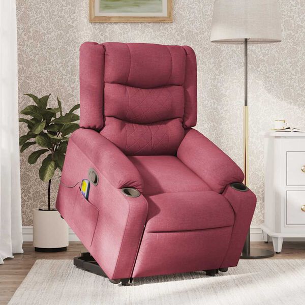 vidaXL Poltrona de massagens reclin. elevatória tecido vermelho tinto