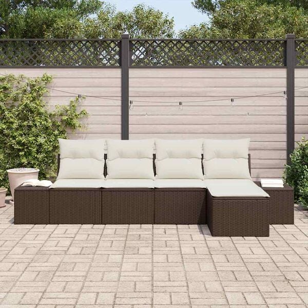 vidaXL Conjunto de Sof&aacute; de Jardim 5 pcs Marrom e Creme vime PE