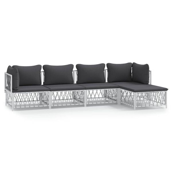 vidaXL 5 pcs conjunto lounge de jardim com almofadões aço branco