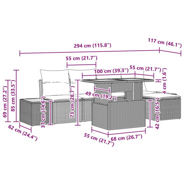 vidaXL Conjunto de Sof&aacute; de Jardim 6 pcs Preto Rattan Sint&eacute;tico