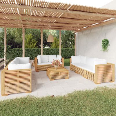 vidaXL 9 pcs conjunto lounge jardim c/ almofadões madeira teca maciça
