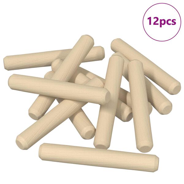 vidaXL Dowels de madeira 12 pcs Castanho &Oslash;8 x 50 mm Madeira maci&ccedil;a