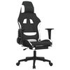 vidaxL Cadeira de gaming com apoio de p&eacute;s tecido preto e branco