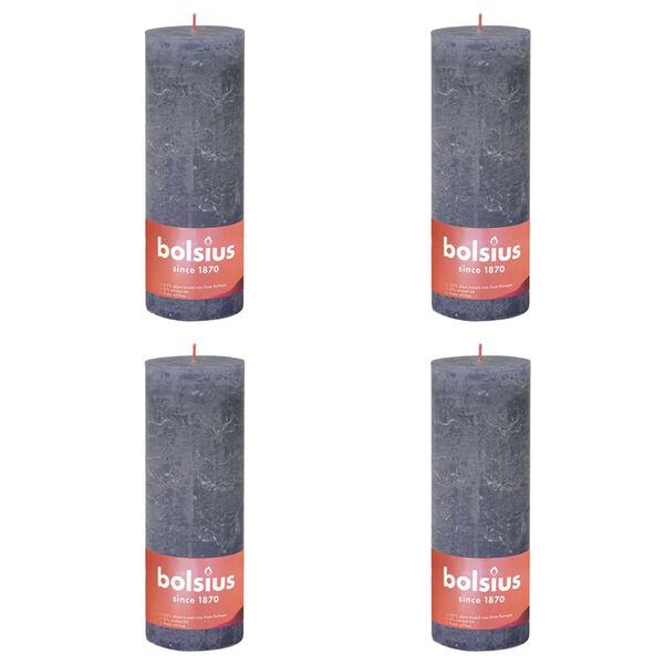 Bolsius Velas r&uacute;sticas cil&iacute;ndricas Shine 4pcs 190x68mm azul crep&uacute;sculo