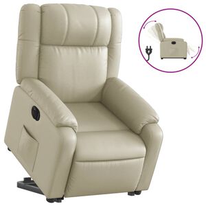 vidaXL Poltrona reclin&aacute;vel elevat&oacute;ria el&eacute;trica couro artificial creme