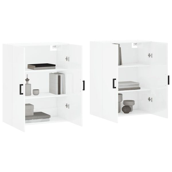 vidaXL Arm&aacute;rios de parede 2 pcs 69,5x34x90 cm branco brilhante