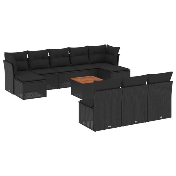 vidaXL 11 pcs conjunto sof&aacute;s de jardim c/ almofad&otilde;es vime PE preto