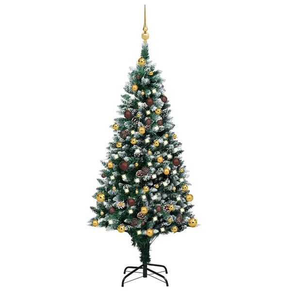 vidaXL &Aacute;rvore Natal artificial pr&eacute;-iluminada c/ bolas e pinhas 150 cm