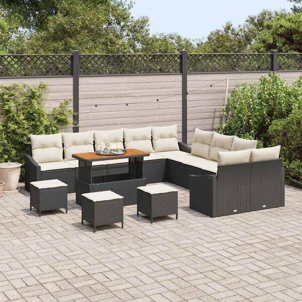 vidaXL Conjunto de Sof&aacute; de Jardim com almofada 14 pcs Preto vime PE