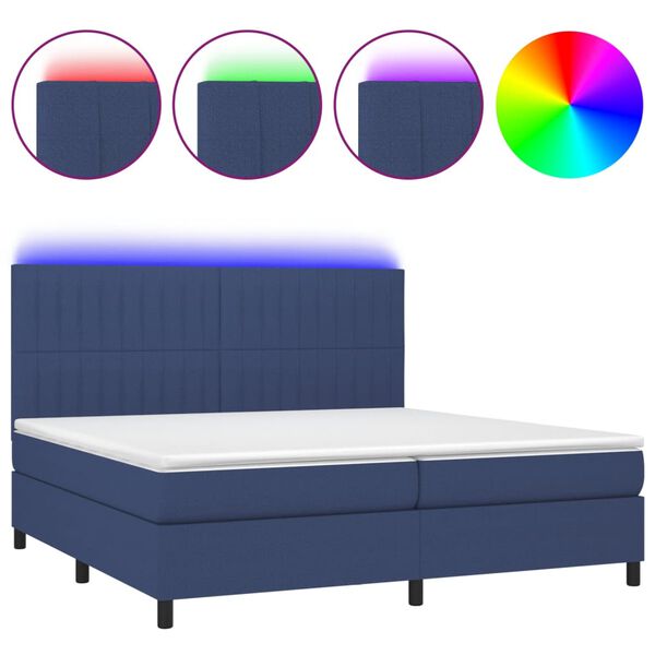 vidaXL Cama box spring c/ colch&atilde;o e LED 200x200 cm tecido azul