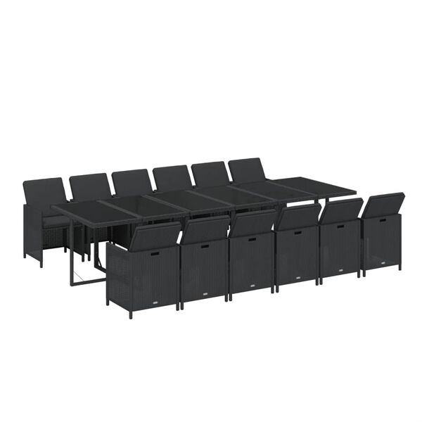 vidaXL 13 pcs conjunto jantar p/ jardim c/ almofad&otilde;es vime PE preto