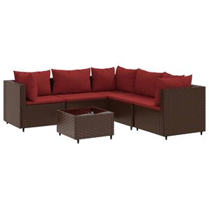 vidaXL 6 pcs conj. lounge jardim c/ almofad&otilde;es 6 pcs vime PE castanho