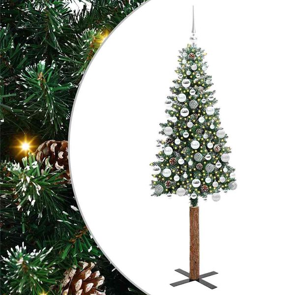 vidaXL Árvore de Natal Slim com 300 LEDs com suporte Verde 180 cm