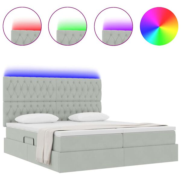 vidaXL Cama com luzes de tira LED Cinzento-claro 180 x 200 cm Veludo