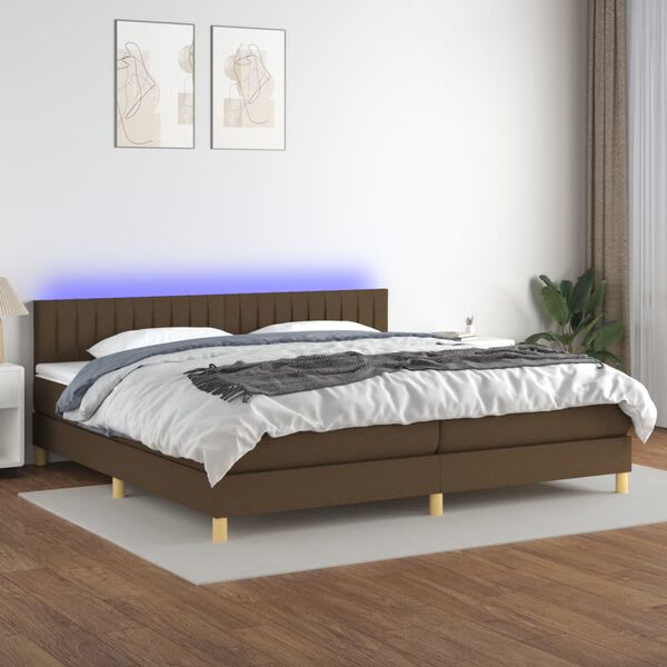 vidaXL Cama box spring c/ colch&atilde;o/LED 200x200cm tecido castanho-escuro
