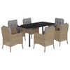 vidaXL 7 pcs conjunto de jantar p/ jardim com almofad&otilde;es vime PE bege