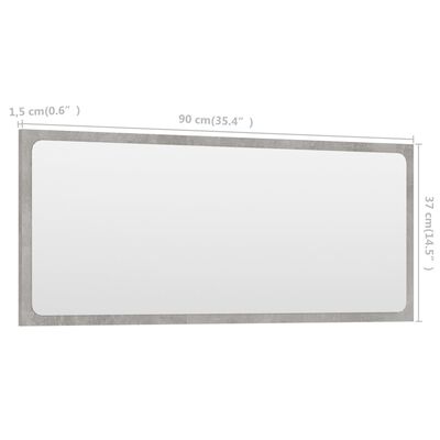 vidaXL Espelho de casa de banho 90x1,5x37 cm contrapl. cinza cimento