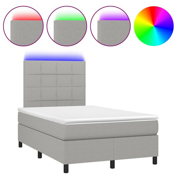 vidaXL Cama box spring c/ colch&atilde;o e LED 120x190 cm tecido cinza-claro