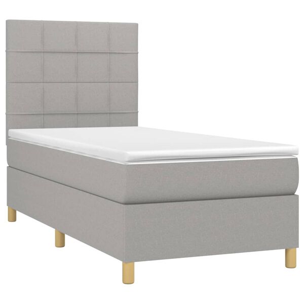 vidaXL Cama box spring c/ colch&atilde;o e LED 80x200 cm tecido cinza-claro