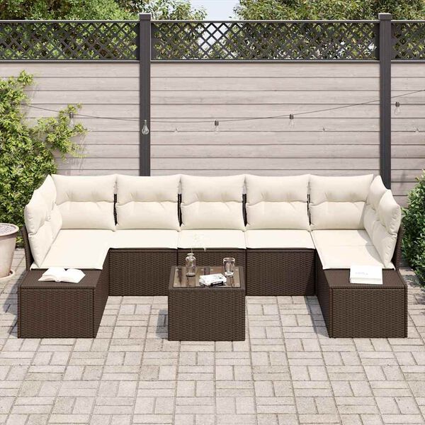 vidaXL Conjunto de Sof&aacute; de Jardim 8 pcs Marrom e Creme vime PE