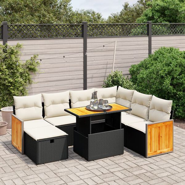 vidaXL 8 pcs conjunto sof&aacute;s de jardim com almofad&otilde;es vime PE preto