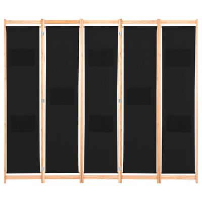 vidaXL Divisória de quarto com 5 painéis 200x170x4 cm tecido preto