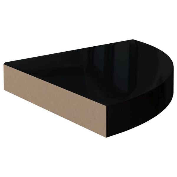 vidaXL Prateleiras canto suspensas 2 pcs 25x25x3,8cm MDF preto brilh.