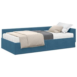 vidaXL Estrutura de Cama de Canto com Colch&atilde;o Outros 2 pcs Azul Veludo
