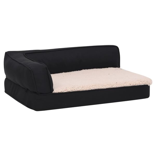 vidaXL Cama para c&atilde;es ergon&oacute;mica 90x64 cm aspeto linho pel&uacute;cia preto