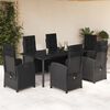 vidaXL 7 pcs conjunto de jantar p/ jardim c/ almofad&otilde;es vime PE preto