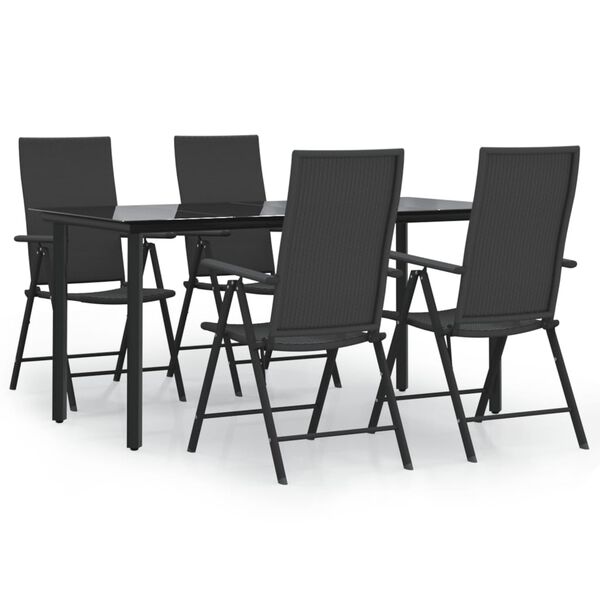vidaXL 5 pcs conjunto de jantar p/ jardim vime PE preto