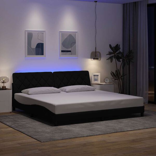 vidaXL Estrutura de cama com LED sem colch&atilde;o 200x200 cm tecido preto