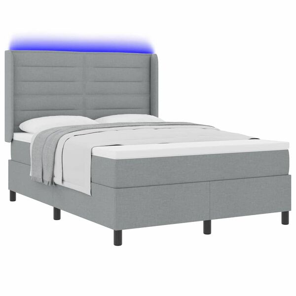 vidaXL Cama Box Spring LED Cinzento-claro 140 x 200 cm tecido
