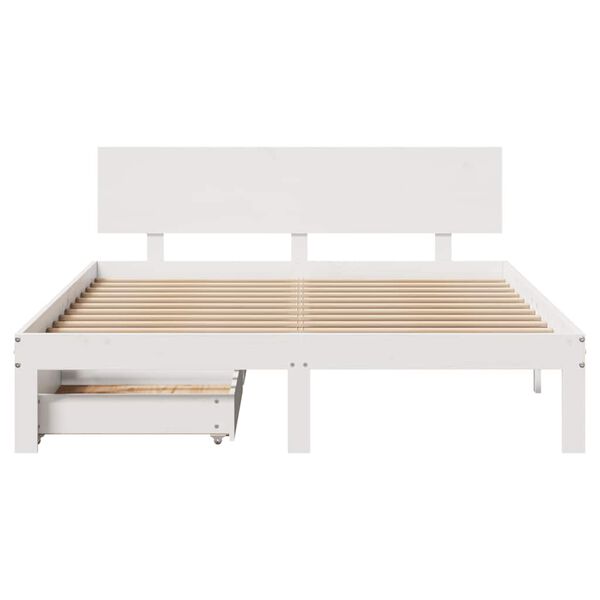 vidaXL Estrutura de cama com gavetas 135x190 cm pinho maci&ccedil;o branco