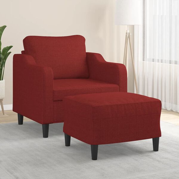 vidaXL Poltrona com apoio de p&eacute;s 60 cm tecido vermelho tinto