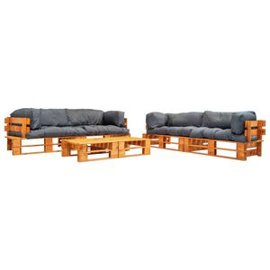 vidaXL Sof&aacute;s de paletes jardim 6 pcs almofad&otilde;es cinzentos madeira