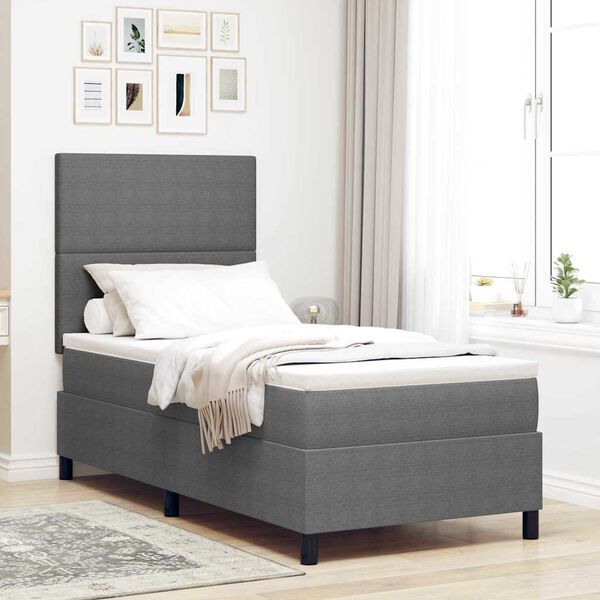 vidaXL Cama Box com cabeceira Cinza Claro e Branco 90 x 190 cm