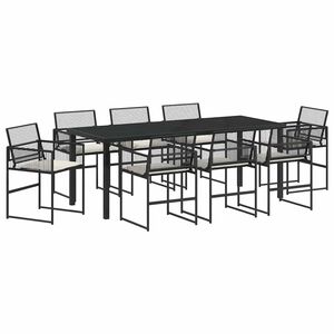 vidaXL Conjunto de Jantar para Jardim 9 pcs Preto vime PE