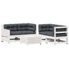 vidaXL 5 pcs conj. lounge de jardim c/ almofad&otilde;es pinho maci&ccedil;o branco
