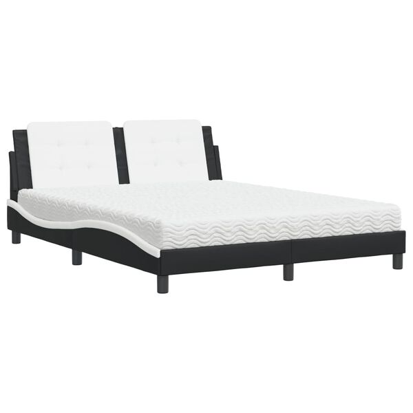 vidaXL Cama com colch&atilde;o Zadar 160x200 cm couro artificial preto e branco